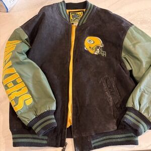 90s Green Bay Packers G-III CARL BANKS Full Zip Leather Suede Jacket Coat XL